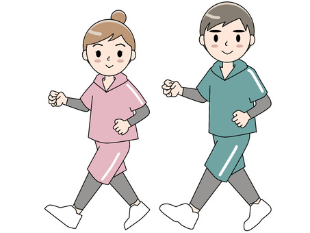 Illustration, walking, men and women, sports, 