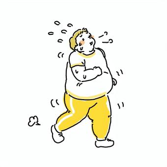 走る肥満体型の男性手描きイラスト 肥満,男性,走る,ランニング,ダイエット,ジョギング,マラソン,太った,体型,ぽっちゃりのイラスト素材
