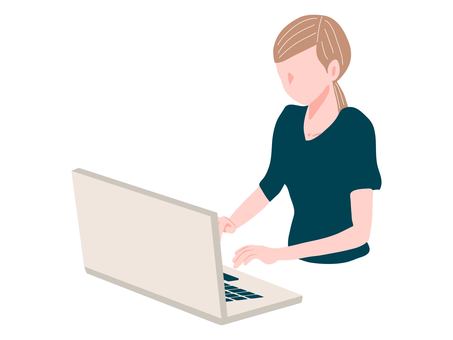 PC操作する女性 女性,パソコン,アイコン,上半身,操作,仕事,入力,業務,シンプル,机のイラスト素材