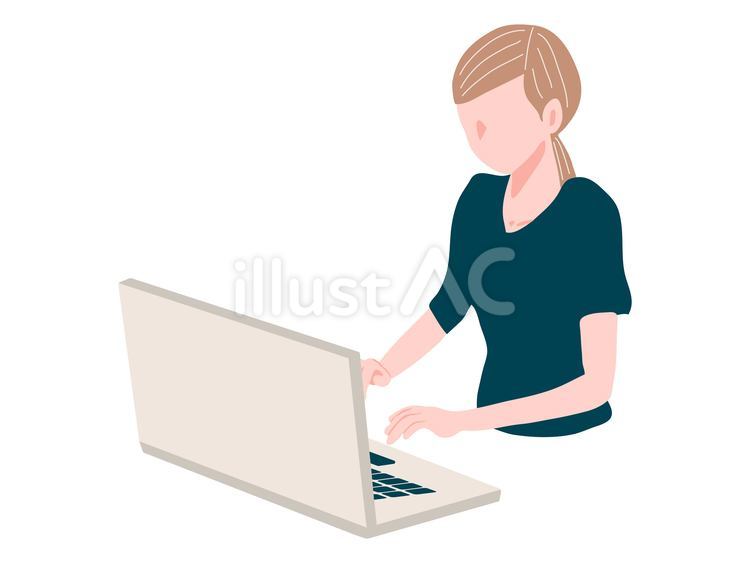 PC操作する女性 女性,パソコン,アイコンのイラスト素材