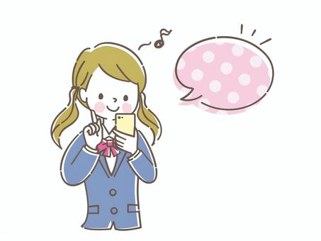 A female student operating a smartphone and a speech bubble, , JPG, PNG and AI