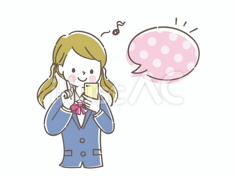 スマホを操作する女子学生と吹き出し 女の子,ブレザー,スマートフォンのイラスト素材