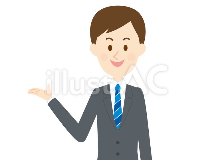 仕事で紹介をするビジネスマン男性イラスト 男性,紹介,案内のイラスト素材
