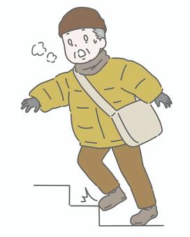 屋外の段差でつまずくおじいさん 屋外の段差でつまずくおじいさん 高齢者,シニア,男性,段差,つまずく,転倒,危険,注意喚起,介護,冬のイラスト素材
