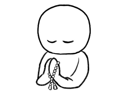 数珠を持ち手を合せる棒人間線画 棒人間,人物,数珠,葬式,合掌,焼香,手描き,落書き,表情,黒のイラスト素材