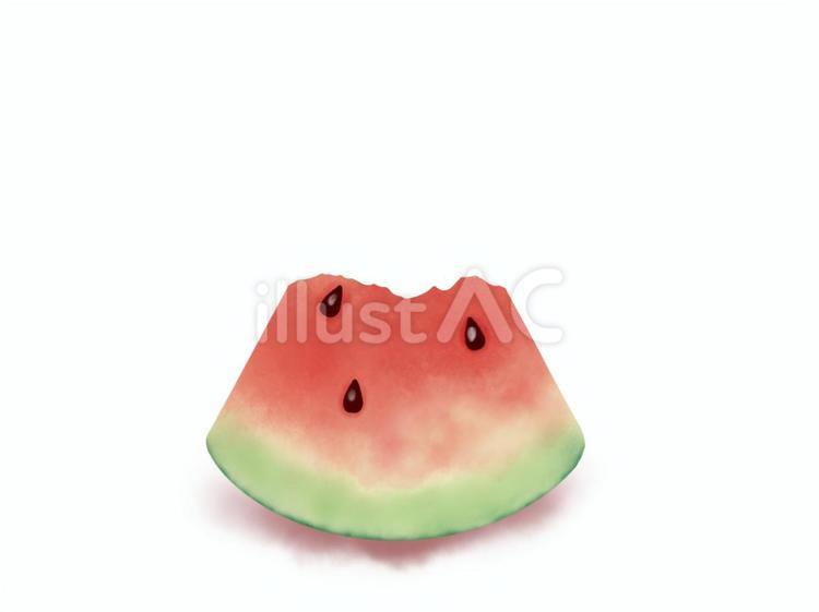 半分食べかけのスイカ（水彩画） スイカ,夏野菜,夏のイラスト素材