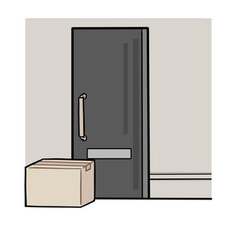 ドア前に置かれた荷物　置き配 玄関,置き配,配達,荷物,開かない,困る,危ない,危険,宅配,宅配便のイラスト素材
