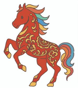 情熱的な中華な馬 馬,動物,午年,干支,正月,中華,中国,伝統,春節,カラフルのイラスト素材