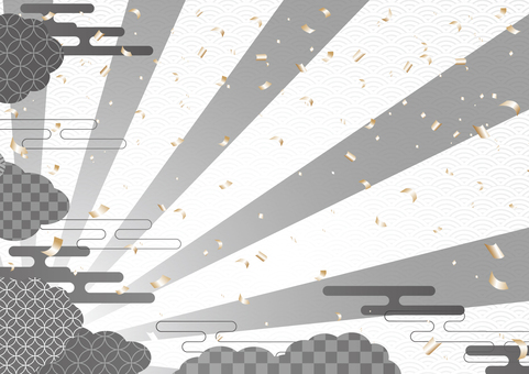 モノトーンの和風の雲と集中線 和風,和柄,集中線,雲,紙吹雪,背景のイラスト素材