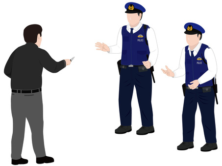 警察官　刃物を持つ男 警察官,警察,刃物,包丁,ナイフ,脅す,襲う,威嚇,男,犯人のイラスト素材