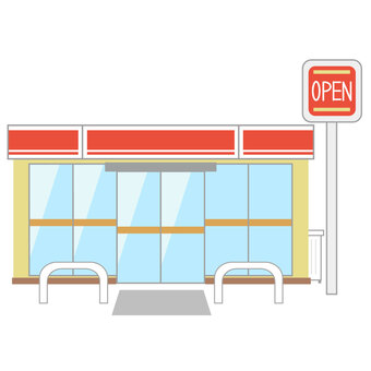 コンビニエンスストア03(正面) コンビニエンスストア,コンビニ,ストア,お店,ショップ,ショッピング,オープン,開店,閉店,看板のイラスト素材