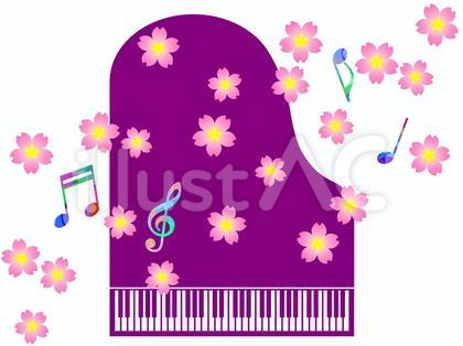 ピアノと桜と音符の音楽イメージイラスト