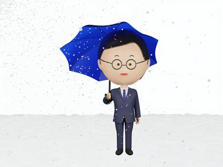 雪で傘をさすスーツの中年男性・背景透過 雪で傘をさすスーツの中年男性・背景透過 雪,背景,降る,大雪,積もる,冬,壁紙,背景背景,イラスト,傘のイラスト素材