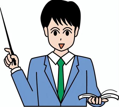 先生説明 先生,講師,本,棒,持つ,説明,解説,スーツ,ネクタイ,男性のイラスト素材