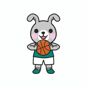 バスケットボールでやる気アピールのウサギ バスケットボール,ボール,バスケット部,部活動,部員,運動部,球技,部員募集,メンバー募集,練習のイラスト素材