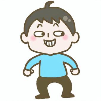 いたずらな顔のこども_全身 こども,子ども,表情,顔,いたずら,いじわる,たくらむ,にやり,うっしっし,悪だくみのイラスト素材
