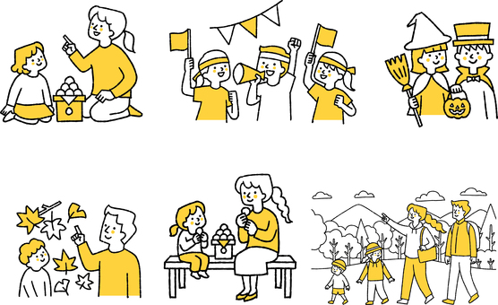 10月の季節行事イラストセット 10月,季節行事,イベント,セット,お月見,運動会,ハロウィン,紅葉,山歩き,秋のイラスト素材