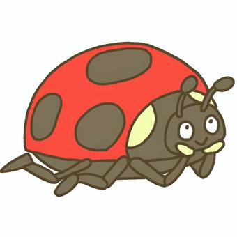 頬杖をつくテントウムシさん てんとうむし,頬杖,デフォルメ,ナナホシテントウムシ,生き物,虫,昆虫,かわいい,挿絵,単体のイラスト素材