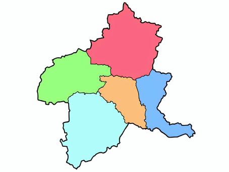少しゆるい群馬県地図 地域色分け 群馬県,群馬,関東,地図,ゆるい,色分け,日本地図,線画,日本,日本列島のイラスト素材