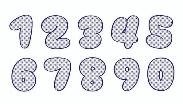 オリジナル数字セットF　網点 数字,フォント,オリジナル,文字,フチ文字,袋文字,丸文字,ポップ,ラフ,落書き風のイラスト素材