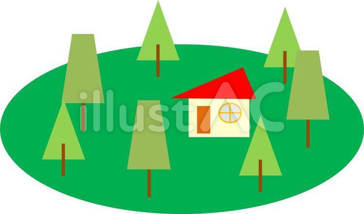 赤い屋根の家 赤い屋根,風景,林のイラスト素材