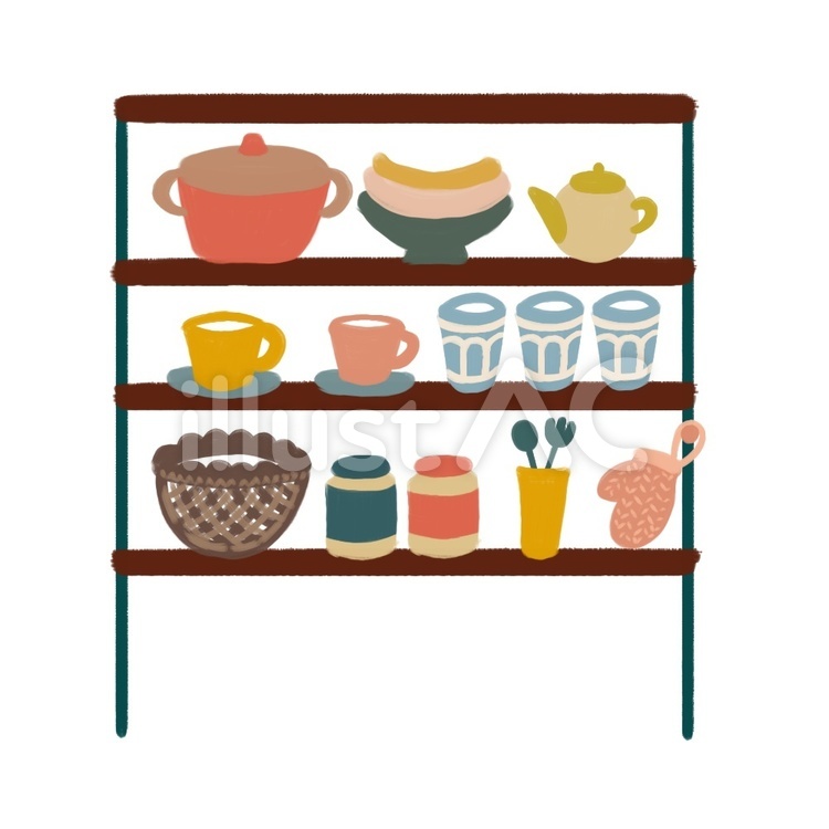 食器棚 食器棚,マグカップ,カトラリーのイラスト素材
