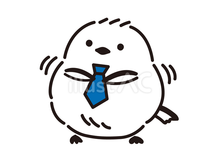 ネクタイを締めるシマエナガ シマエナガ,手描き,ネクタイのイラスト素材
