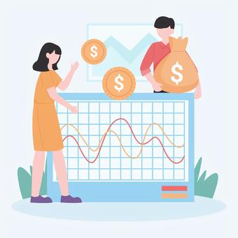 Illustration, men and women, investment, coin, 