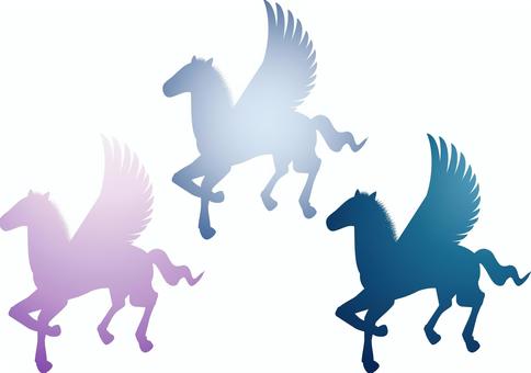 ３色のペガサス　天馬　シルエットイラスト ペガサス,シルエット,馬,午年,天馬のイラスト素材