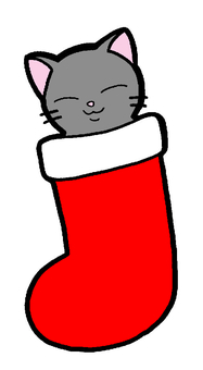 クリスマス靴下　ネコ　イラスト クリスマス,赤色,靴下,灰色,ネコ,背景,なしのイラスト素材