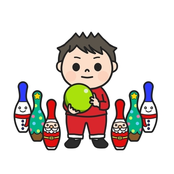 サンタと雪だるまのボーリング　男の子4 クリスマス,クリスマス会,クリスマスパーティー,親睦会,ボーリング,ボウリング,パンダ,ボーリング場,レジャー,遊びのイラスト素材