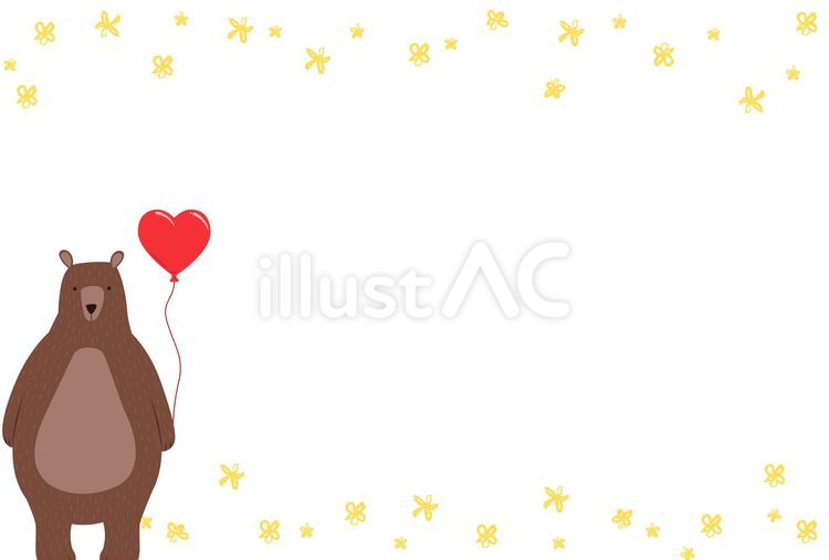 熊と黄色い小花のフレーム 熊,動物,黄色のイラスト素材