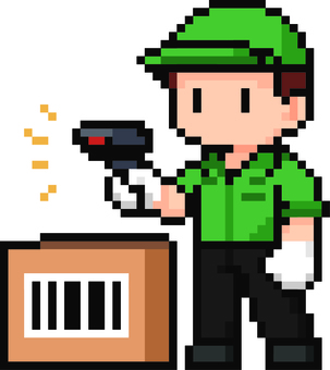 ドット絵の緑の倉庫作業員です。 ドット絵,倉庫,作業員,シンプル,梱包,検品,仕分け,商品管理,スタッフ,パートのイラスト素材