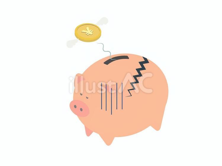 割れたぶたの貯金箱からお金が逃げていく アイソメ,おしゃれ,ぶたのイラスト素材