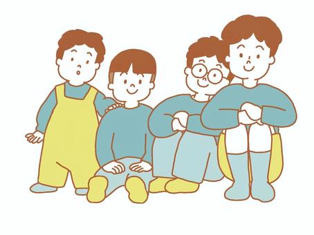 4人兄弟（男の子） 4人,兄弟,男,男の子,子供,かわいい,お兄ちゃん,弟,シンプル,手描きのイラスト素材