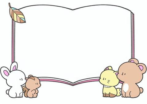 本と秋の動物の手描きフレーム素材 本,フレーム,動物,秋,読書,生き物,かわいい,手描き,テキストスペース,読書の秋のイラスト素材