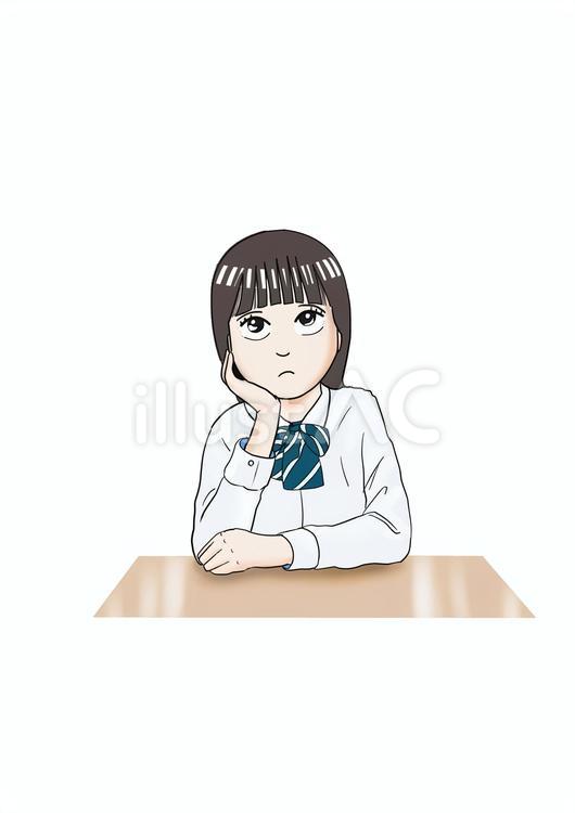 ほおずえをつく人 人物,女性,ほおずえのイラスト素材