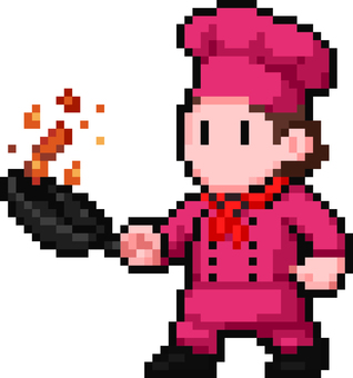 ドット絵の赤のコックさんです。 ドット絵,レストラン,コック,シンプル,キッチン,白衣,エプロン,厨房,調理器具,料理人のイラスト素材