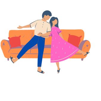 Illustration, male, female, sofa, 