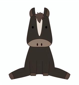 ぺたんと座る馬(黒) 馬,ウマ,干支,午年,黒,競馬,競走馬,座る,デフォルメ,ゆるいのイラスト素材