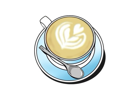 珈琲に描かれたラテアート(ハート) ラテアート,カフェラテ,珈琲,スプーン,手書き,ブレイクタイム,休憩,ホット,カフェ,喫茶店のイラスト素材