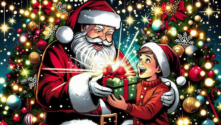 子供とともによろこぶサンタクロース 子供,サンタ,クリスマスのイラスト素材