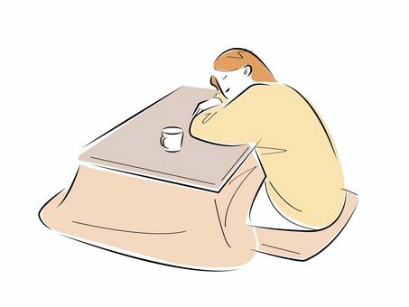 こたつで寝る女性 人物,女性,こたつ,炬燵,居眠り,眠い,うとうと,寝る,睡眠,熟睡のイラスト素材