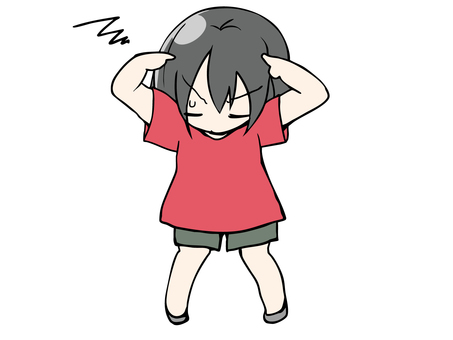 こども 悩む 子供,女の子,短パン,悩む,考え込む,迷う,汗,もやもや,ポーズ,ユーモアのイラスト素材