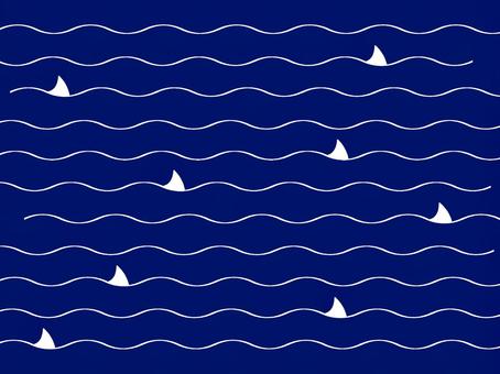 ナゾの背びれと波のボーダー（ネイビー） サメ,海,波,背びれ,群れ,水面,動物,魚類,海洋,自然のイラスト素材