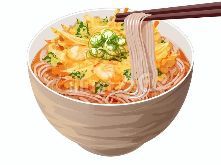 かき揚げそば（箸上げ） かき揚げそば,かき揚げ,天ぷらのイラスト素材