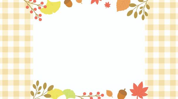 かわいい秋の紅葉お知らせフレーム横長 紅葉,もみじ,フレーム,秋,タイトル,見出し,アイキャッチ,ブログ,手描き,9月のイラスト素材