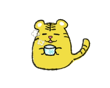 Tora with a hot drink, warm, drink, tiger, JPG and PNG