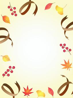 秋、紅葉のフレーム、背景34 秋,リボン,紅葉,背景,フレーム,水彩,手描き,葉,葉っぱ,もみじのイラスト素材
