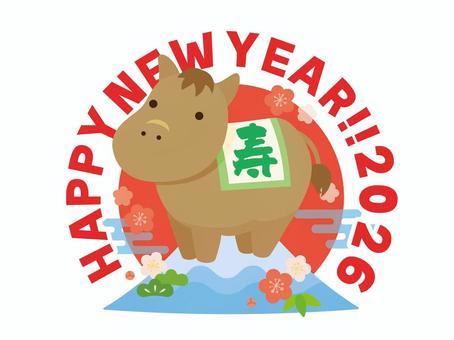 お正月2026_03 正月,お正月,年賀状,年賀はがき,2026,午年,馬,2026年,テンプレート,アイコンのイラスト素材